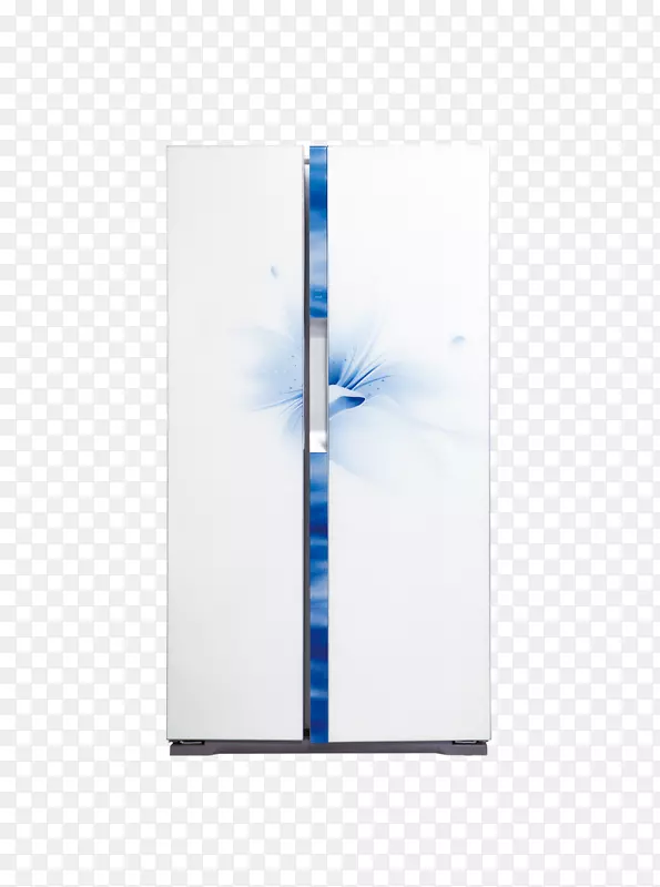 家用电器冰箱电炉-门式冰箱上带蓝色图案的白色冰箱