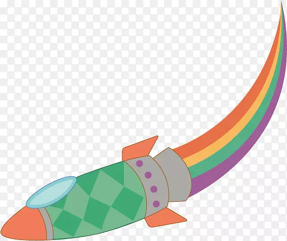 卡通彩虹插图-彩虹火箭卡通插图