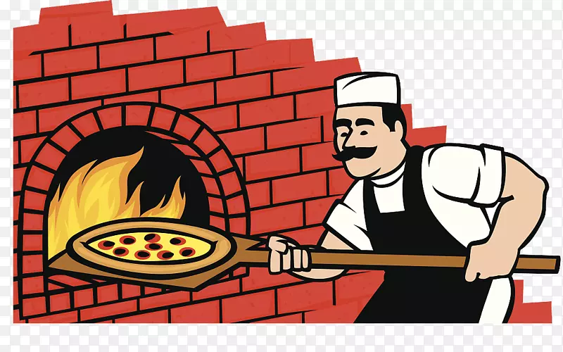 意大利比萨饼.木制烤箱砌体烤箱剪贴画.带插图的红砖壁炉