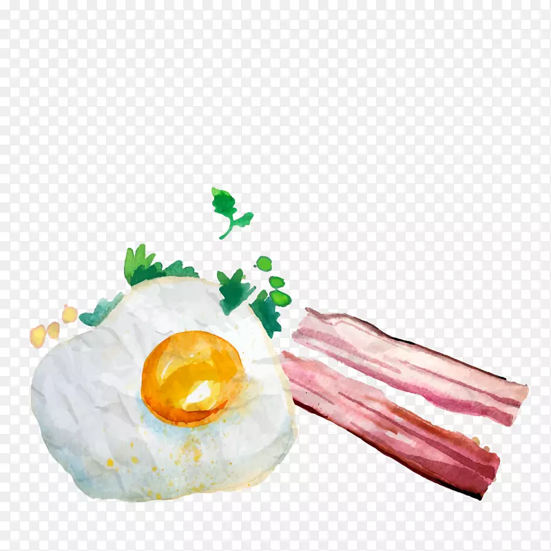 u5e78u798 f早餐羊角面包咸肉水彩画-漂浮早餐