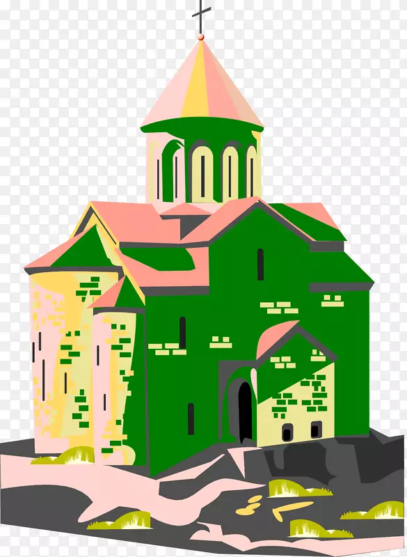 教堂建筑图例.绿色彩绘教堂