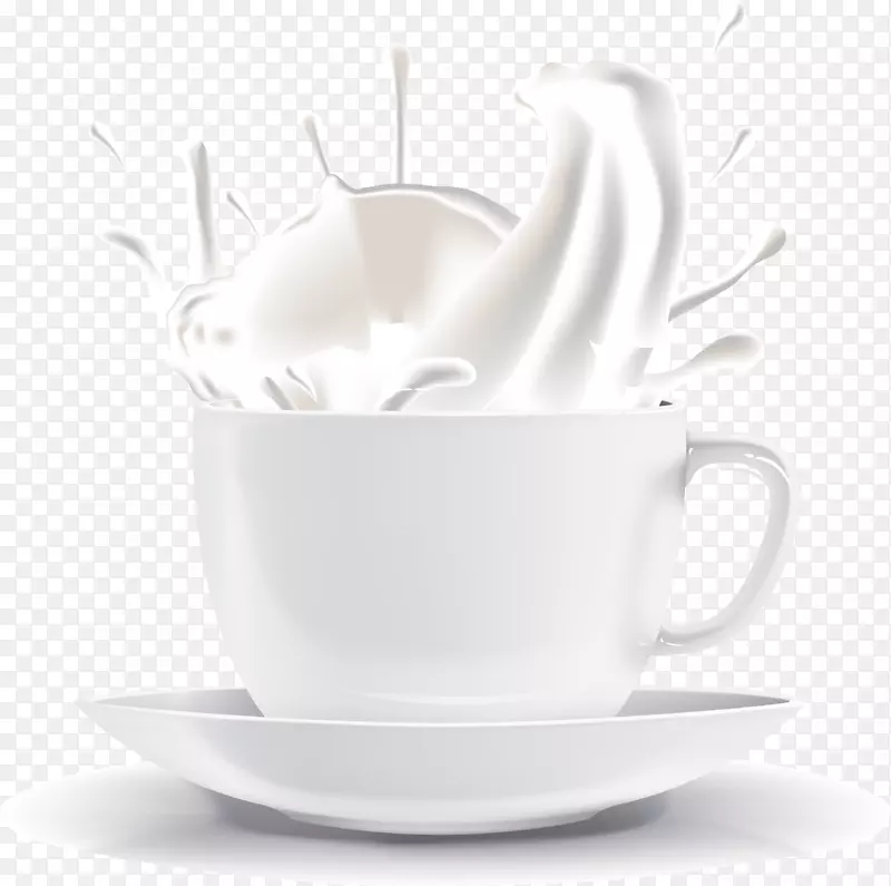 咖啡牛奶咖啡杯.牛奶喷溅载体的白色杯