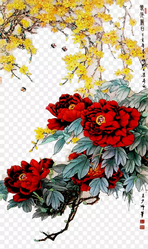 宫壁花卉设计花鸟画牡丹