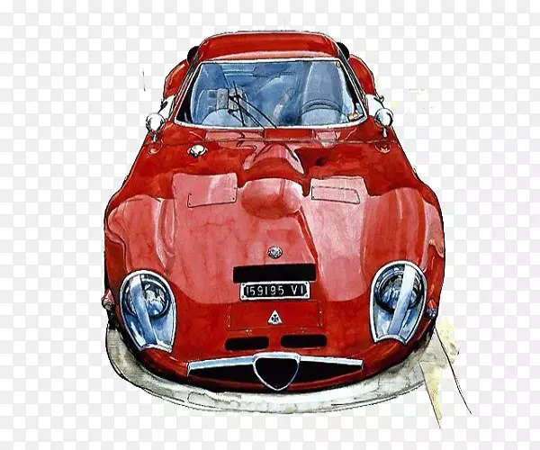 法拉利250 GTO跑车阿尔法罗密欧朱利兹-简单红色水彩跑车
