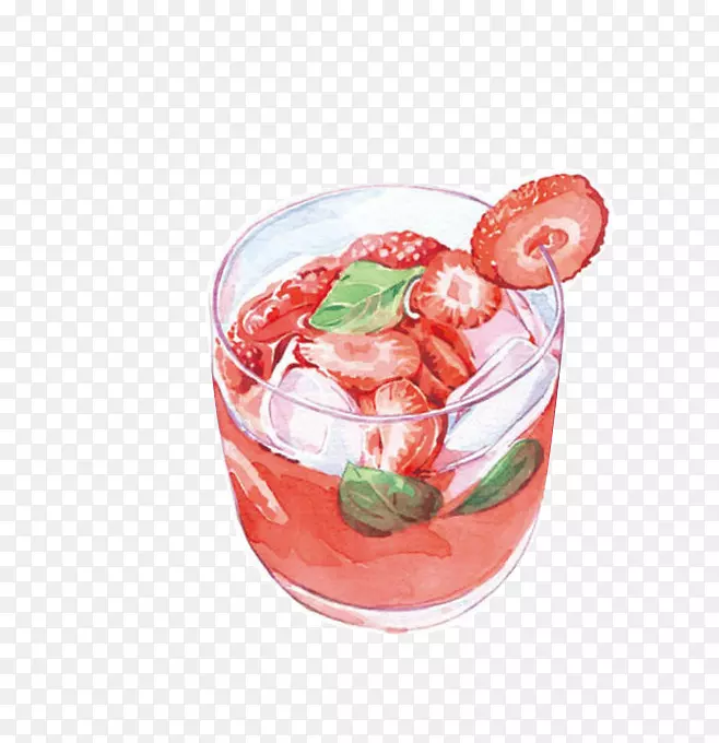 果汁饮料水彩画食品插图草莓杯饮料