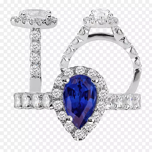 蓝宝石订婚戒指，结婚戒指，绿宝石-产品类泪珠状蓝宝石戒指
