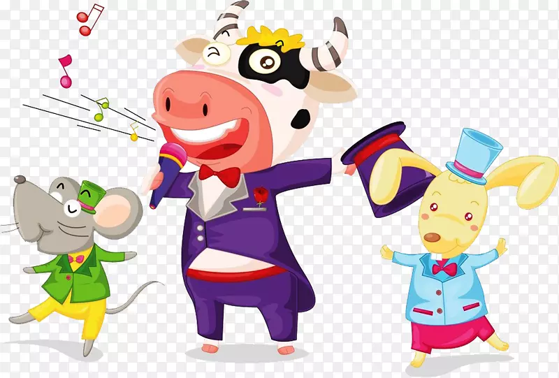 牛唱免费插画-动物唱歌跳舞