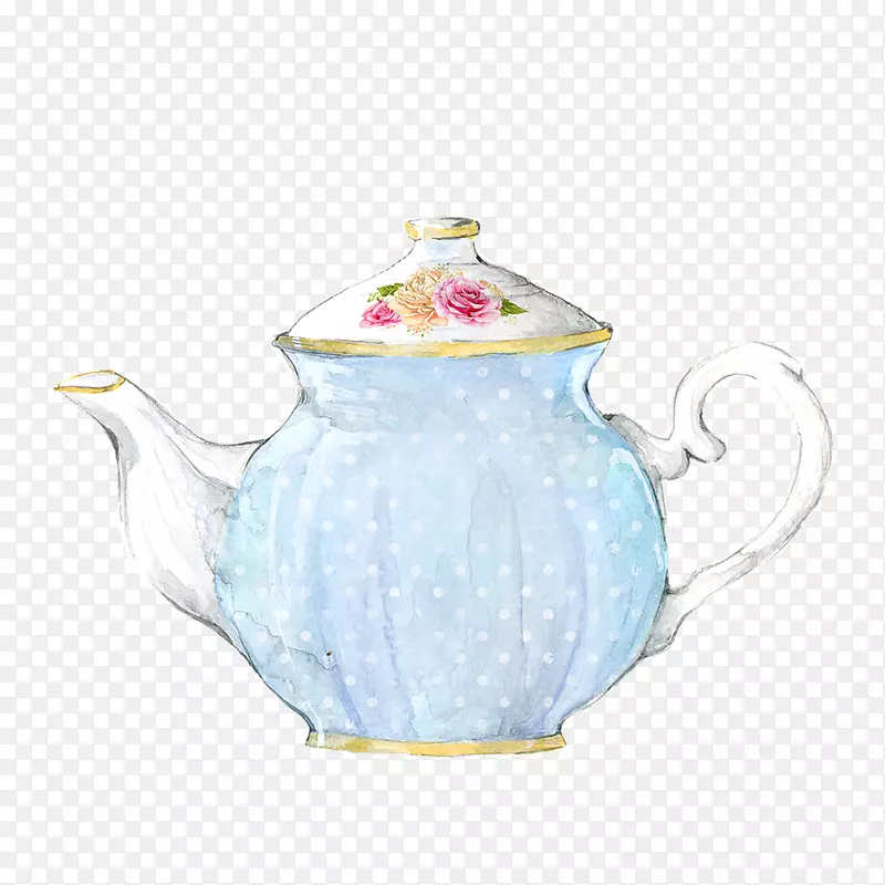 茶壶咖啡水彩画茶杯花杯