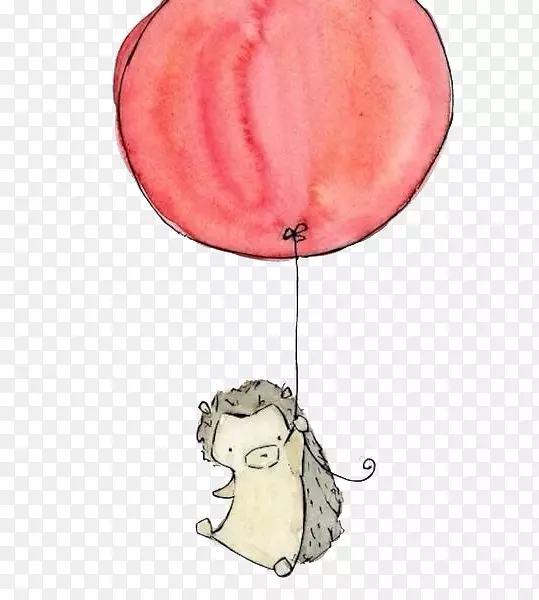 小刺猬画苗圃插图-一只带气球的刺猬