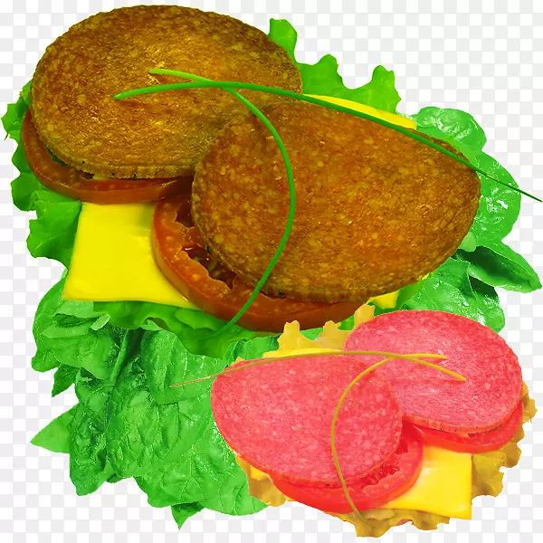 汉堡素食美食早餐蔬菜汉堡-绿卷心菜和火腿片