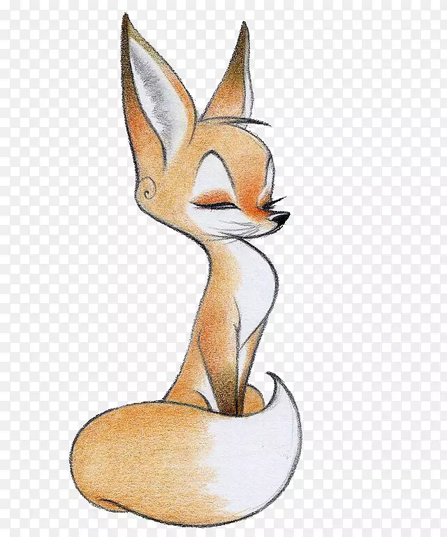 画可爱的铅笔素描-优雅的狐狸
