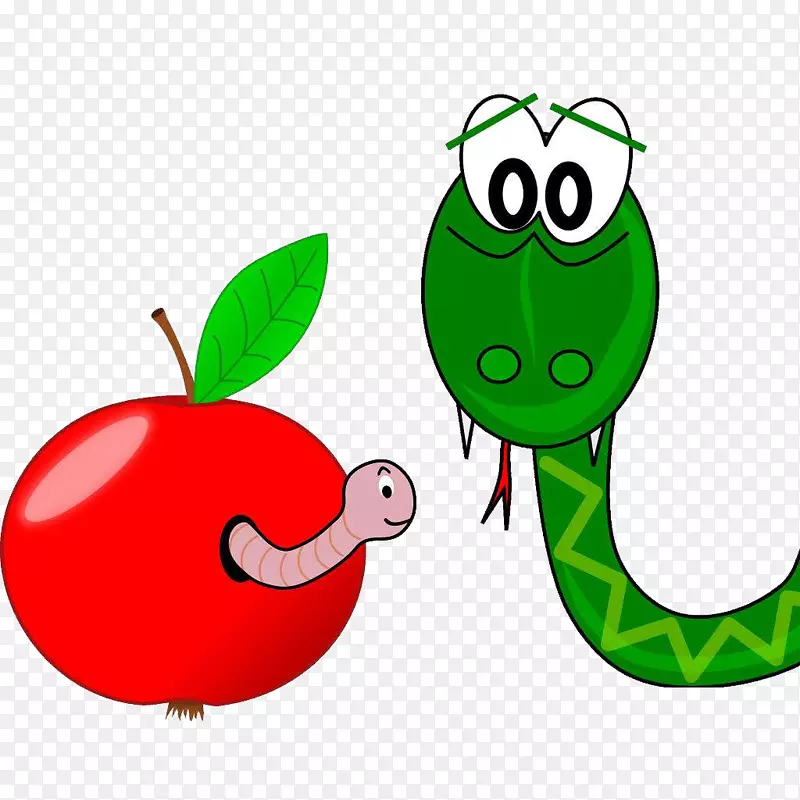 光滑绿色蛇形剪贴画-蛇苹果