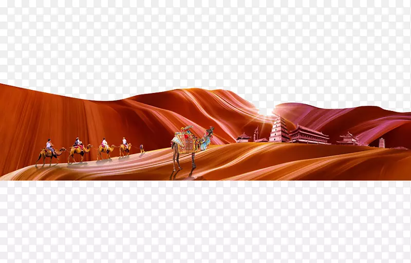 一带一路倡议骆驼丝绸之路手绘沙漠