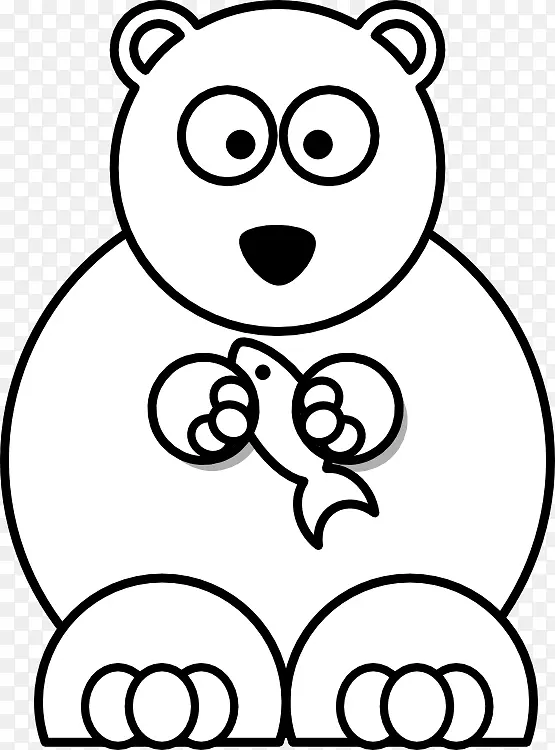 婴儿北极熊卡通剪贴画-黑白卡通画