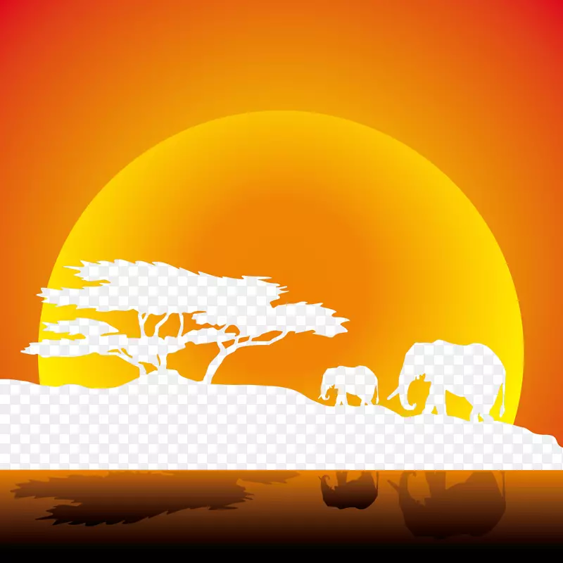 非洲象草原-大象非洲草原日落