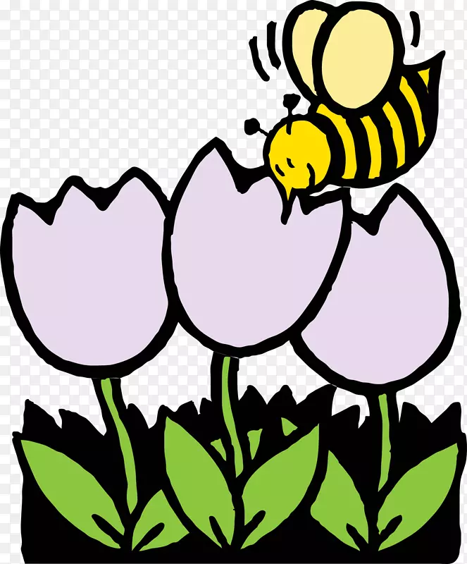 蜜蜂着色书花蜜剪贴画-四月花卉剪贴画