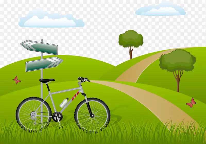 自行车景观插图-绿色自行车小径