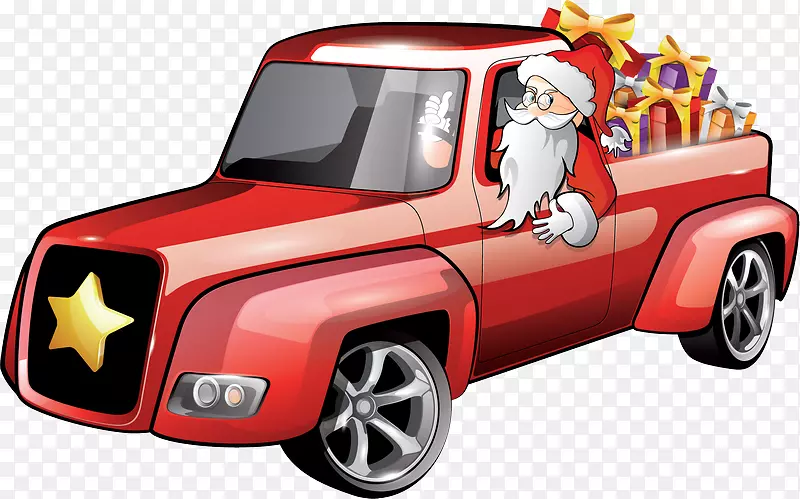 圣诞老人汽车圣诞插画-圣诞老人