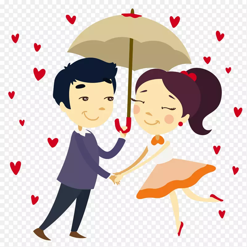 浪漫坠入爱河，情侣拿着彩绘的伞