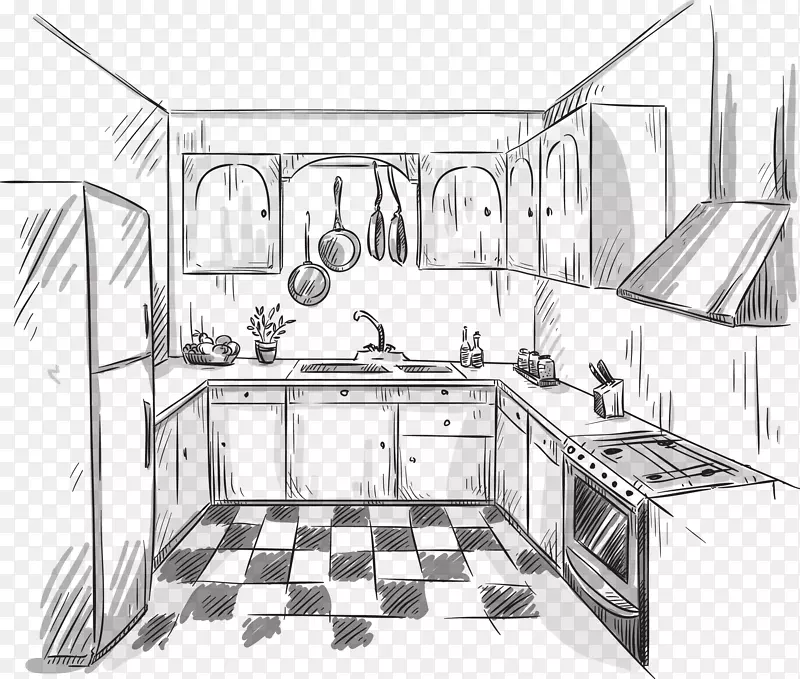 厨房图纸室内设计服务草图手绘厨房清洁