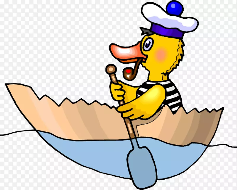卡通划艇剪贴画-黄鸭划艇