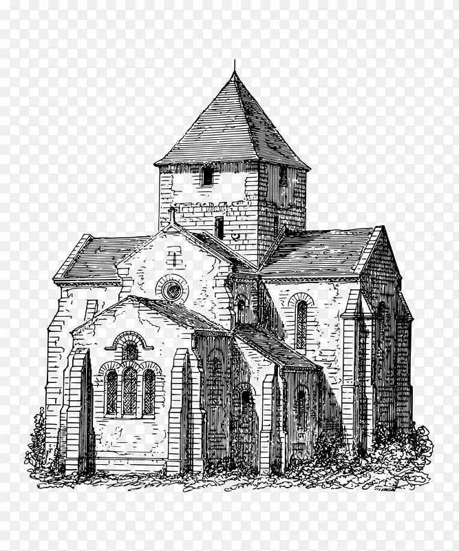 着色书建筑教堂插图.手绘的法国古代教堂