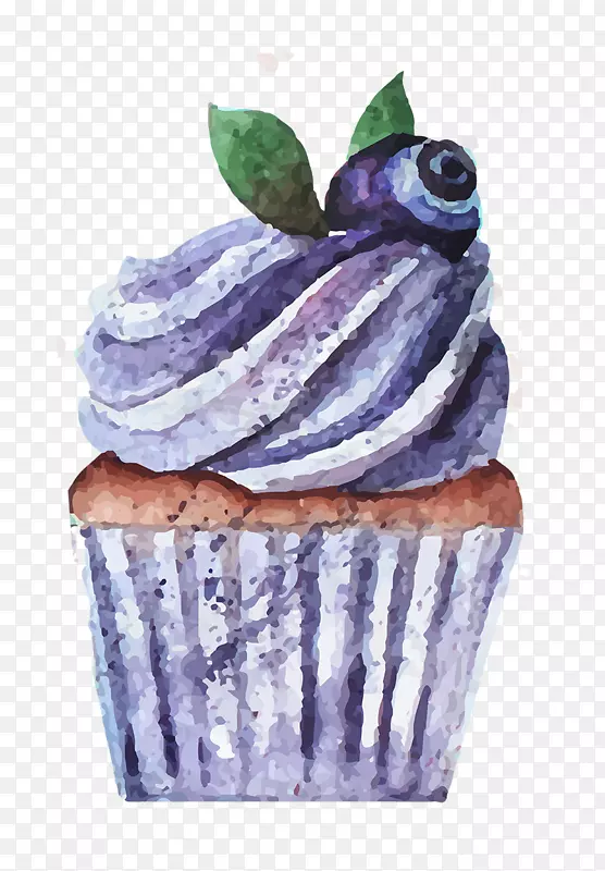 纸杯蛋糕烘焙水彩画蓝莓冰淇淋蛋糕