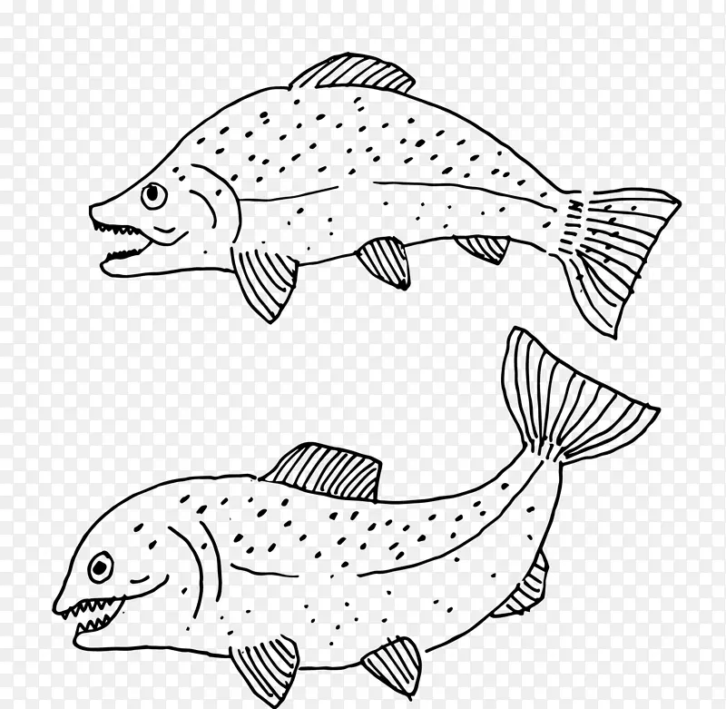 鱼笔黑白剪贴画-简黑笔卡通鱼