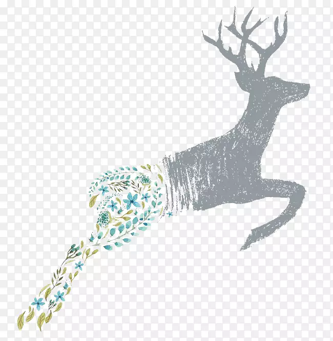 鹿花设计剪贴画水彩画鹿