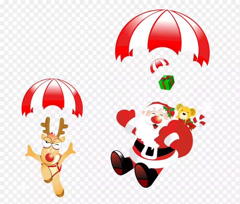 圣诞老人圣诞礼物剪贴画-带降落伞的圣诞老人