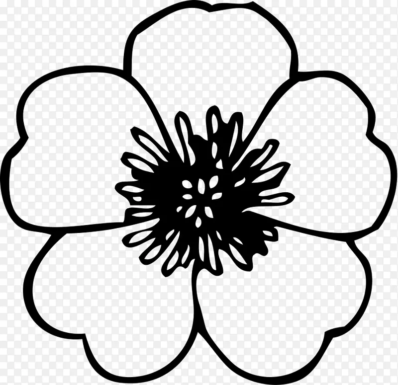 花黑白剪贴画-海葵插花