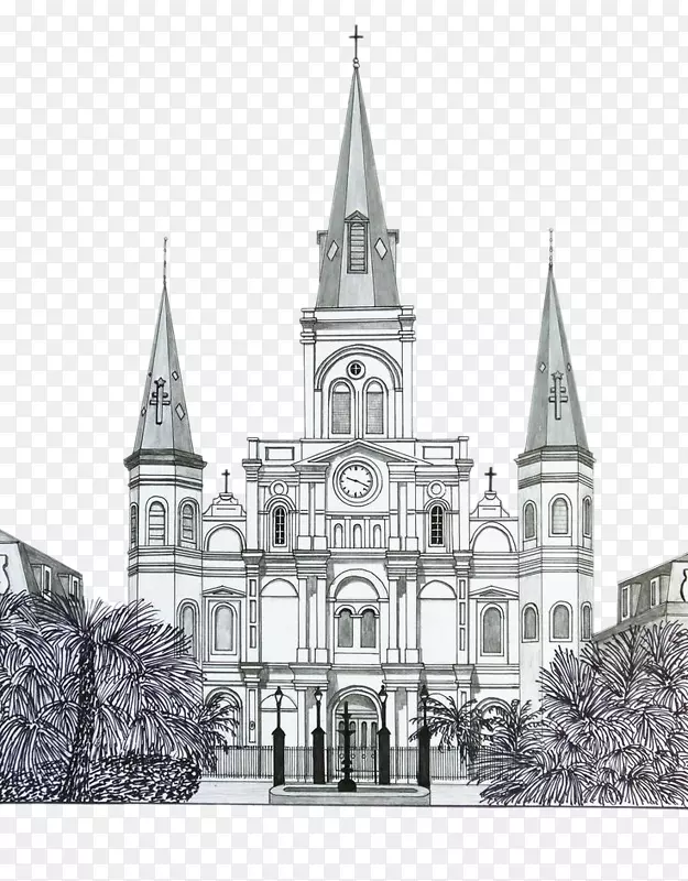 建筑水彩画素描教堂尖塔