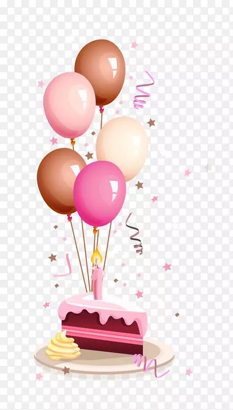 祝你生日快乐，祝贺卡-五颜六色的气球和生日蛋糕卡通