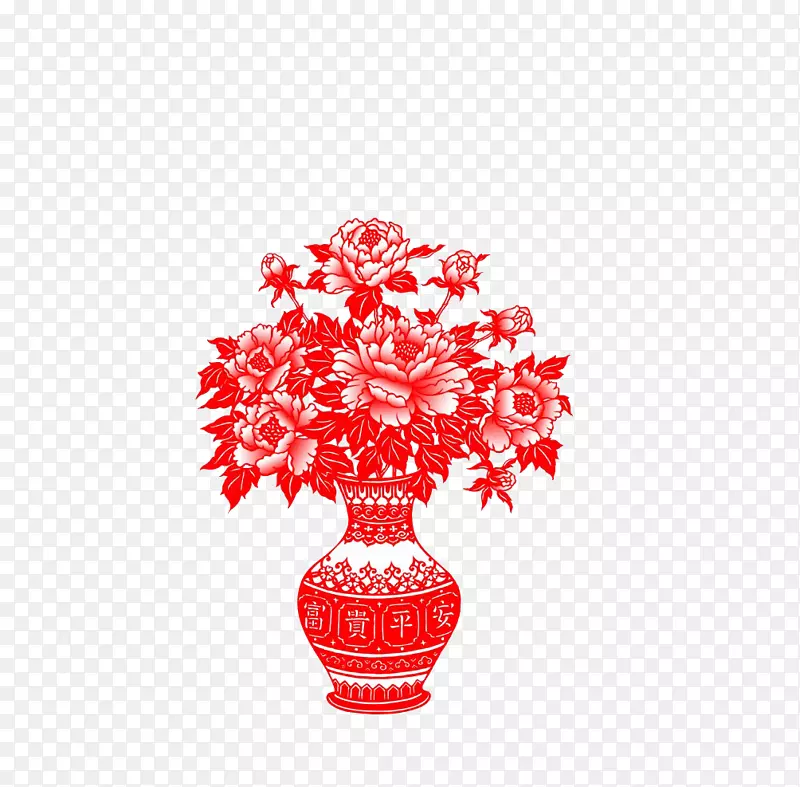 剪纸新年元宵节花瓶剪纸花瓶