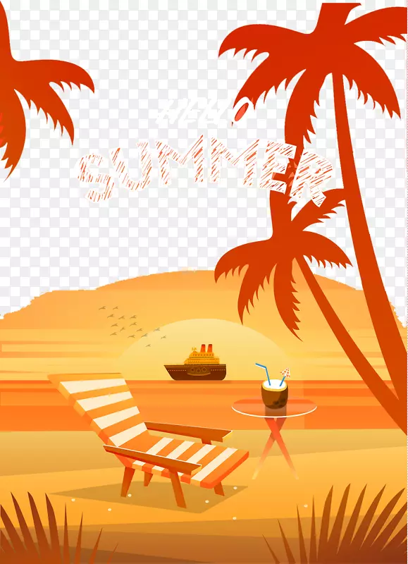 沙滩暑假插画-创意夏日沙滩假期