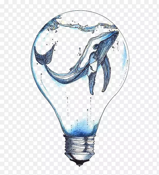 白炽灯泡鲸画纹身-创意鲸
