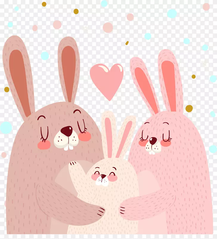 兔子可爱家庭-粉红色小兔子家庭肖像