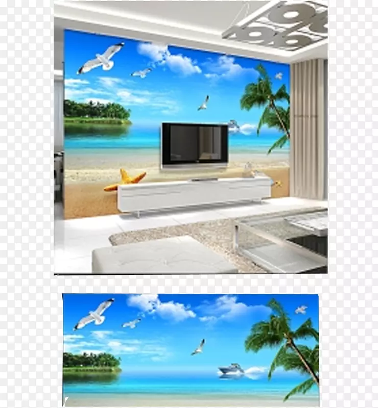 壁挂壁纸客厅壁纸沙滩观景电视背景