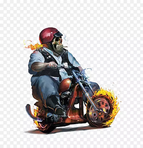 插画艺术摩托车插图-酷火焰头骨摩托车