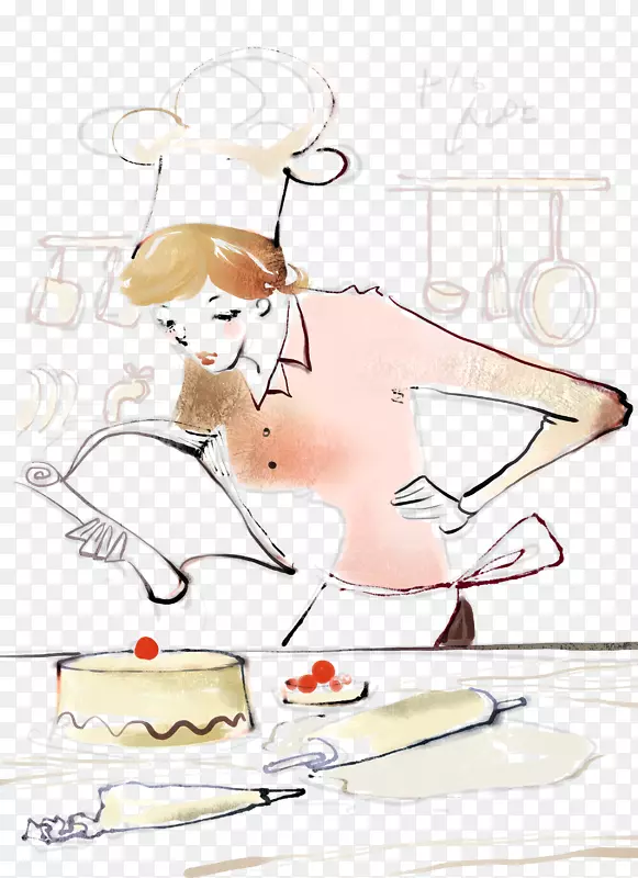 生日蛋糕月饼面包店插图-女主厨