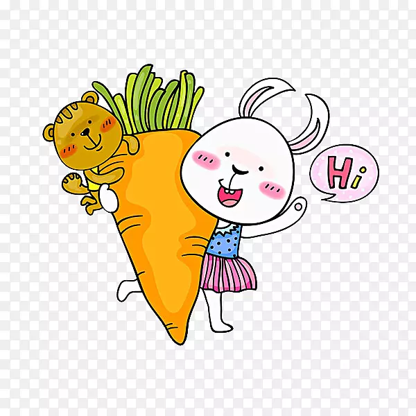 卡通插图-一只带胡萝卜的兔子
