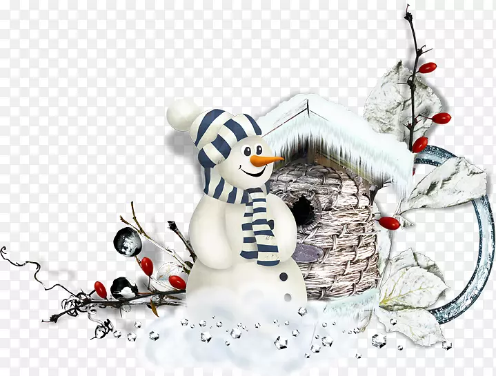 圣诞贺卡。雪人明信片-雪人和小房子