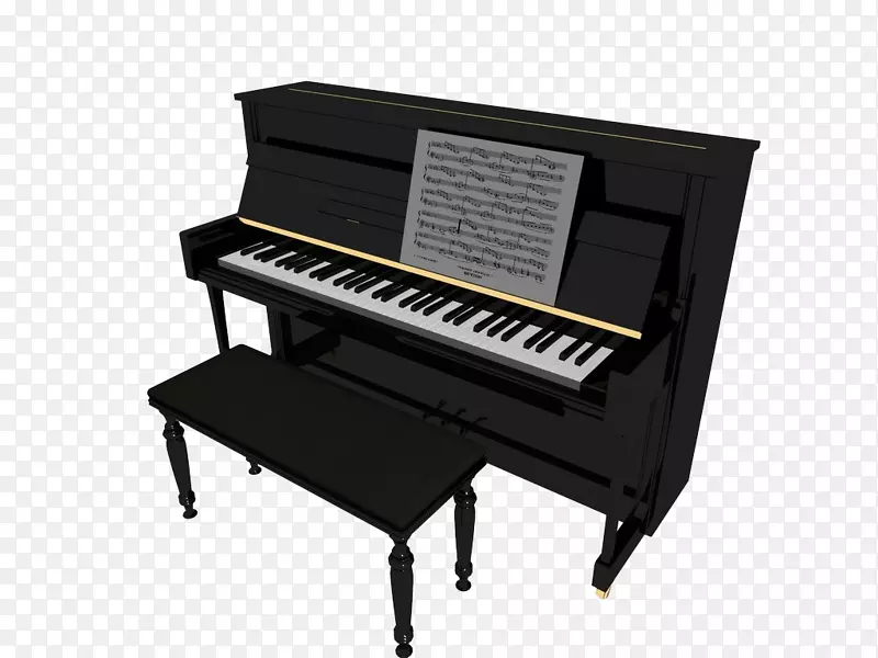 数字钢琴电子钢琴三维模型三维计算机图形.黑色高钢琴