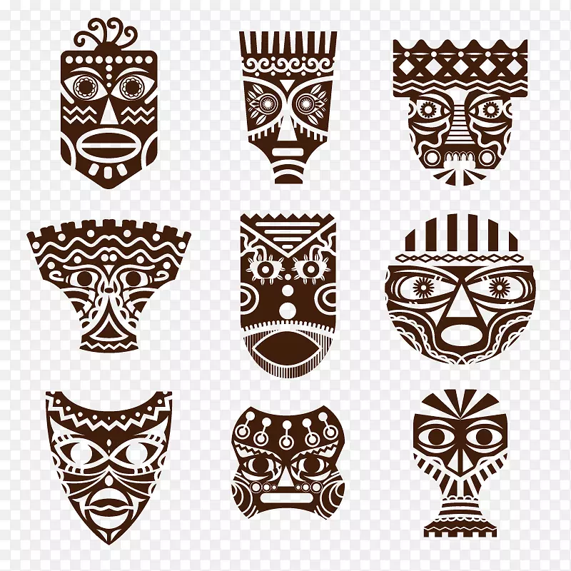 传统非洲面具绘图.复古图案掩模