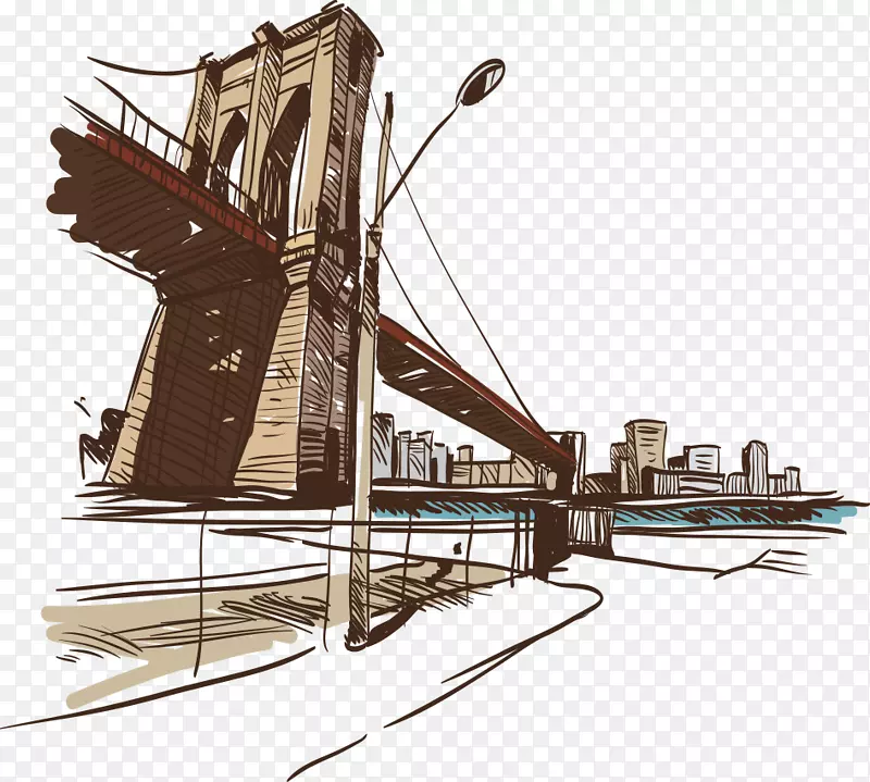 伦敦桥水彩画插图.伦敦桥和城市建筑