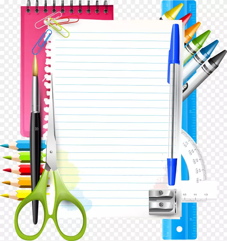 学校铅笔摄影插图.带笔的剪刀