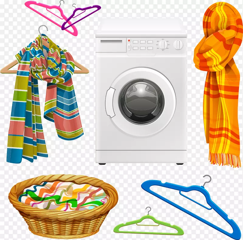 毛巾洗衣机、衣服、马用丝巾和洗衣机