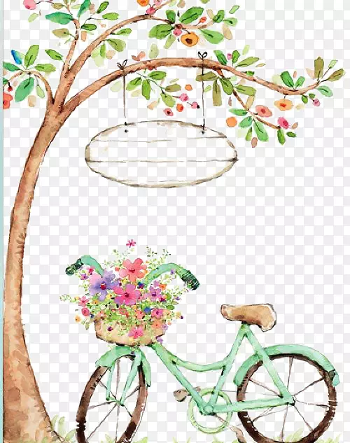 水彩画自行车素描自行车