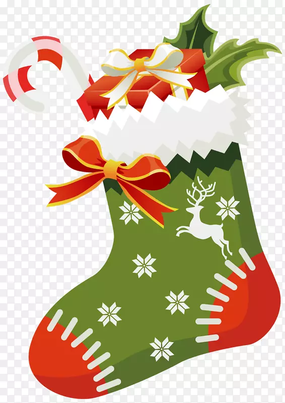 糖果手杖圣诞老人圣诞袜夹艺术圣诞绿色剪贴画