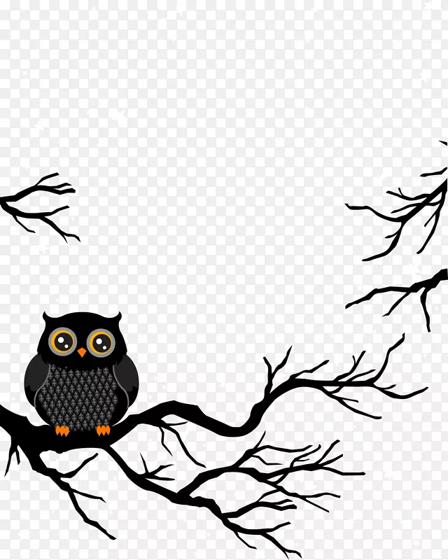 猫头鹰剪贴画-树枝上的猫头鹰